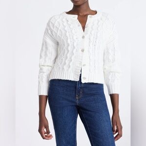 Free Assembly Women's Cropped Cable Cardigan Sweater, Midweight